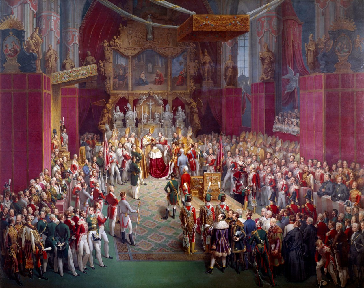 Die Krönung des österreichischen Kaisers Ferdinand I. (1793-1875), auch König von Böhmen als Ferdinand V. von Leopold Bucher
