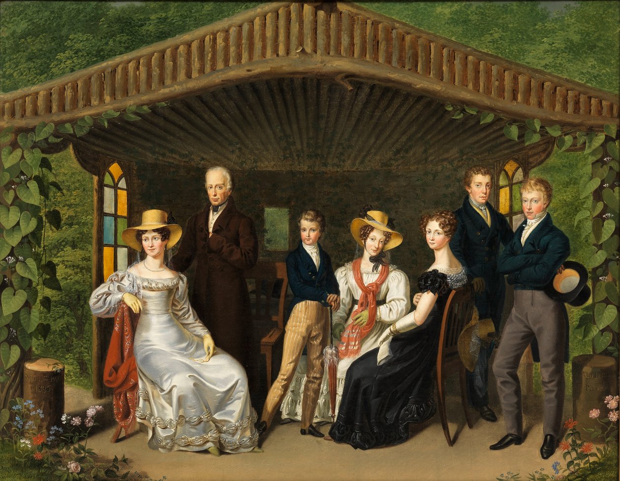 Die kaiserliche Familie um den Herzog von Reichstadt in einer Gartenlaube von Leopold Fertbauer