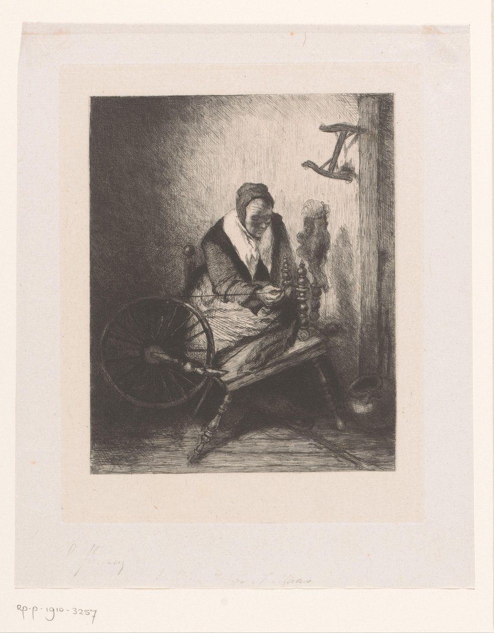 Frau am Spinnrad von Leopold Flameng