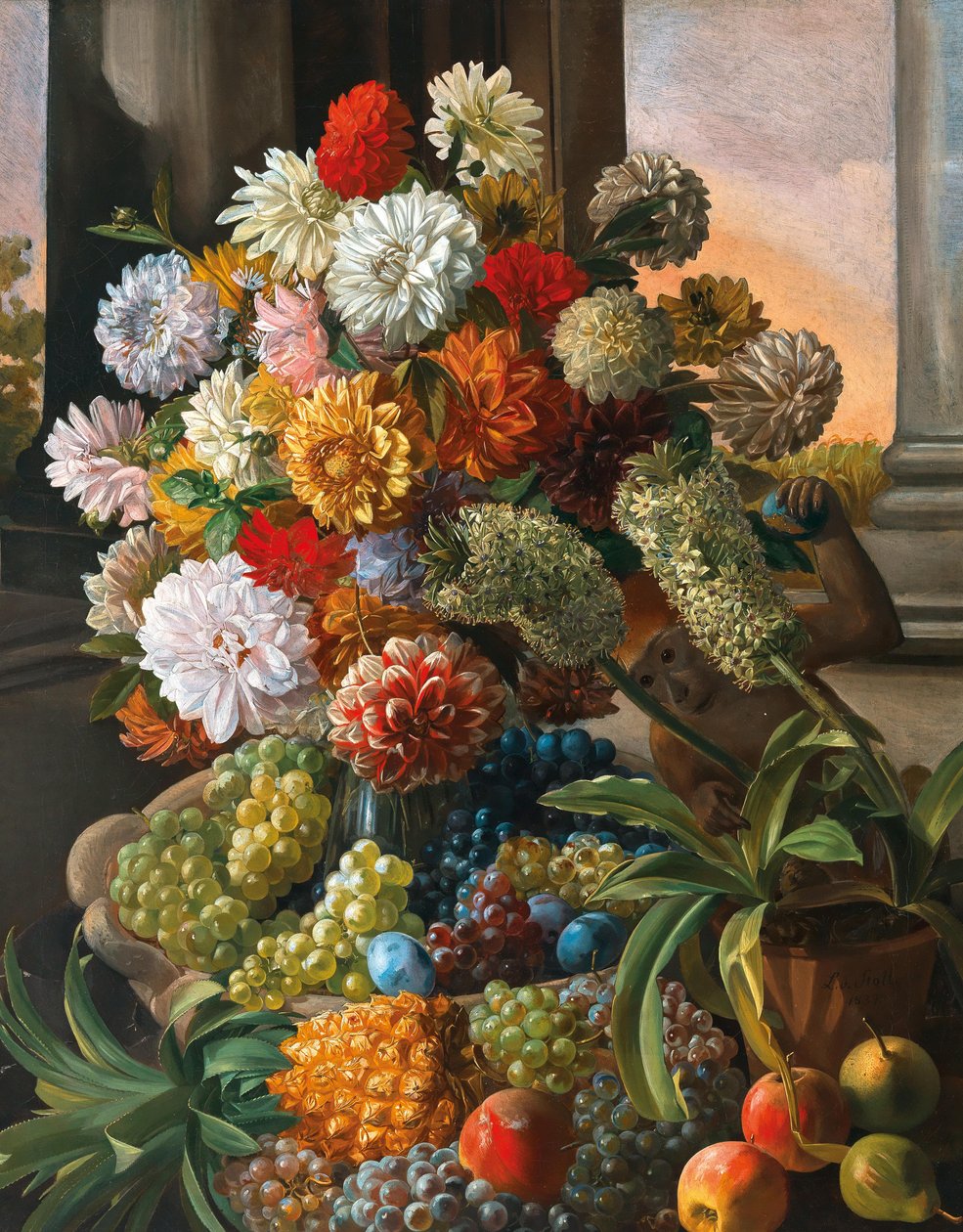 Leopold von Stoll Stillleben mit Blumen und Weintrauben von Leopold von Stoll