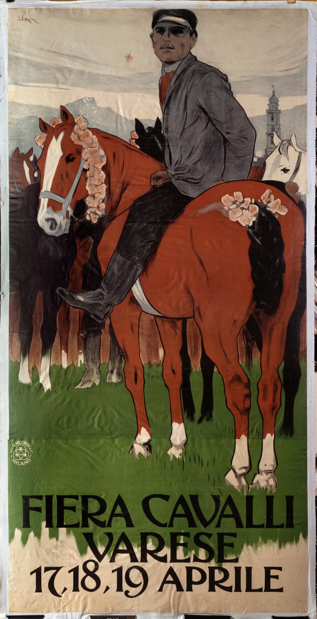 Werbeplakat für Pferdemarkt in Varese, Italien von Leopoldo Metlicovitz