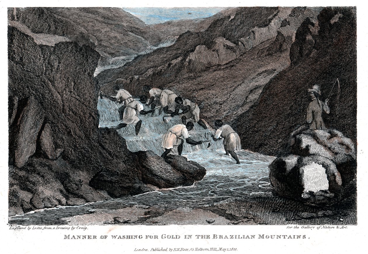 Art des Goldwaschens in den brasilianischen Bergen, 1814 von Lester