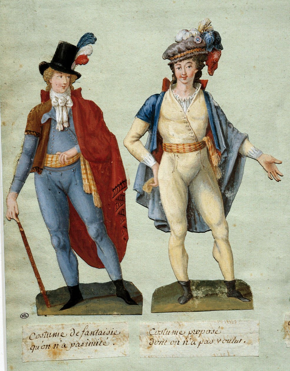 Französische Revolution: Kostüme von Fantasierevolutionären, die nicht nachgeahmt wurden. Gouache der Brüder Lesueur (18. Jahrhundert) von Lesueur Brothers
