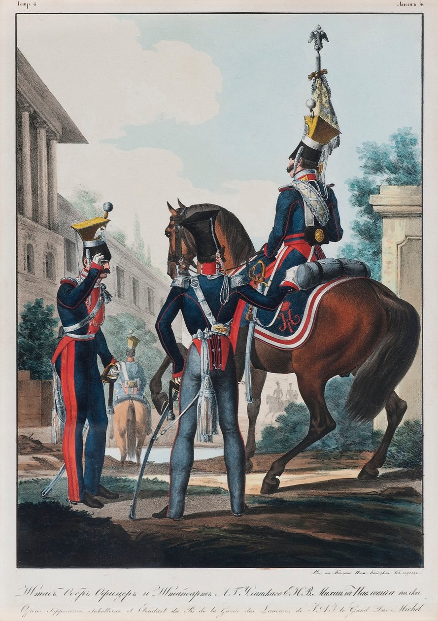 Hauptstabsoffiziere des Ulanenregiments Großherzog Michael Pawlowitsch von Russland, 1830er von Lev Alexandrovich Belousov