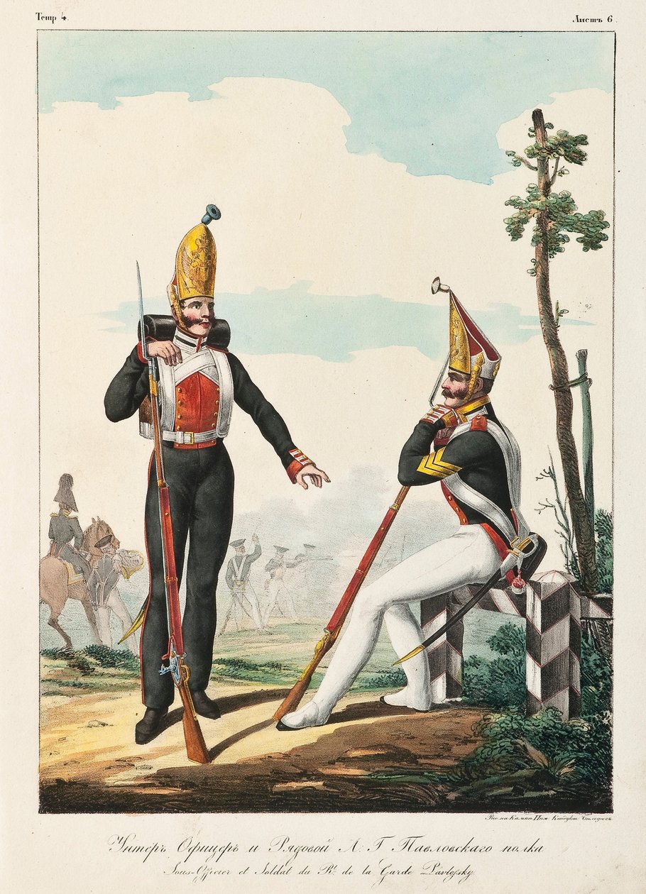 Unteroffizier und Soldat des Pavlovsky-Garde-Regiments, 1830-1840er von Lev Alexandrovich Belousov