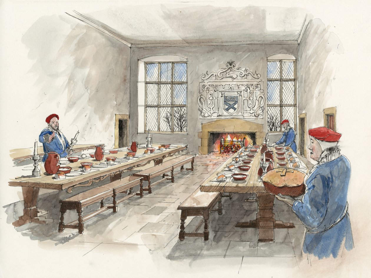 Rekonstruktion der Großen Halle in Hardwick Old Hall im Jahr 1601 von Liam Wales