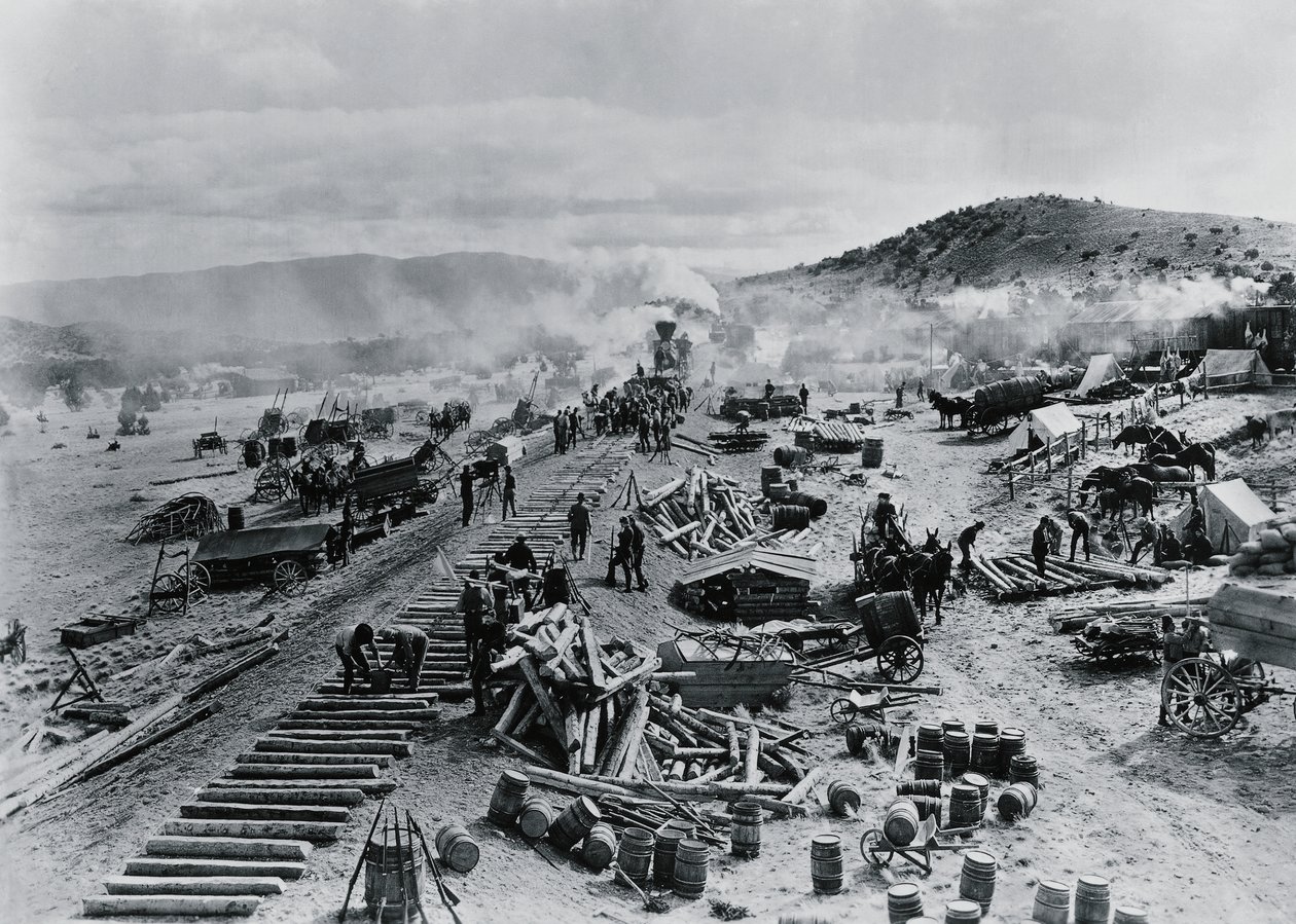 Bau der Eisenbahnlinie in den westlichen Territorien, USA von Unbekannt Unbekannt