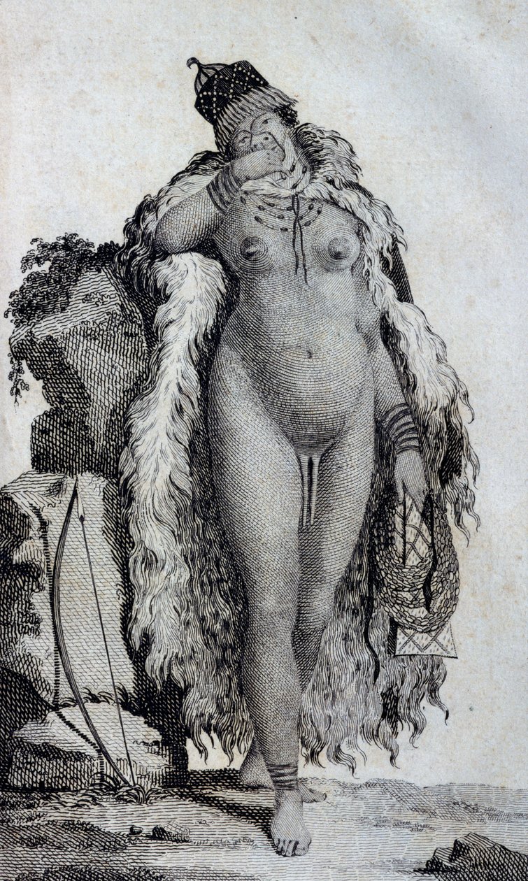 Ethnische Frau Khoikhoi (Hottentotten), aus Reisen von Le Vaillant ins Innere Afrikas über das Kap der Guten Hoffnung, in den Jahren 1783 von Unbekannt Unbekannt