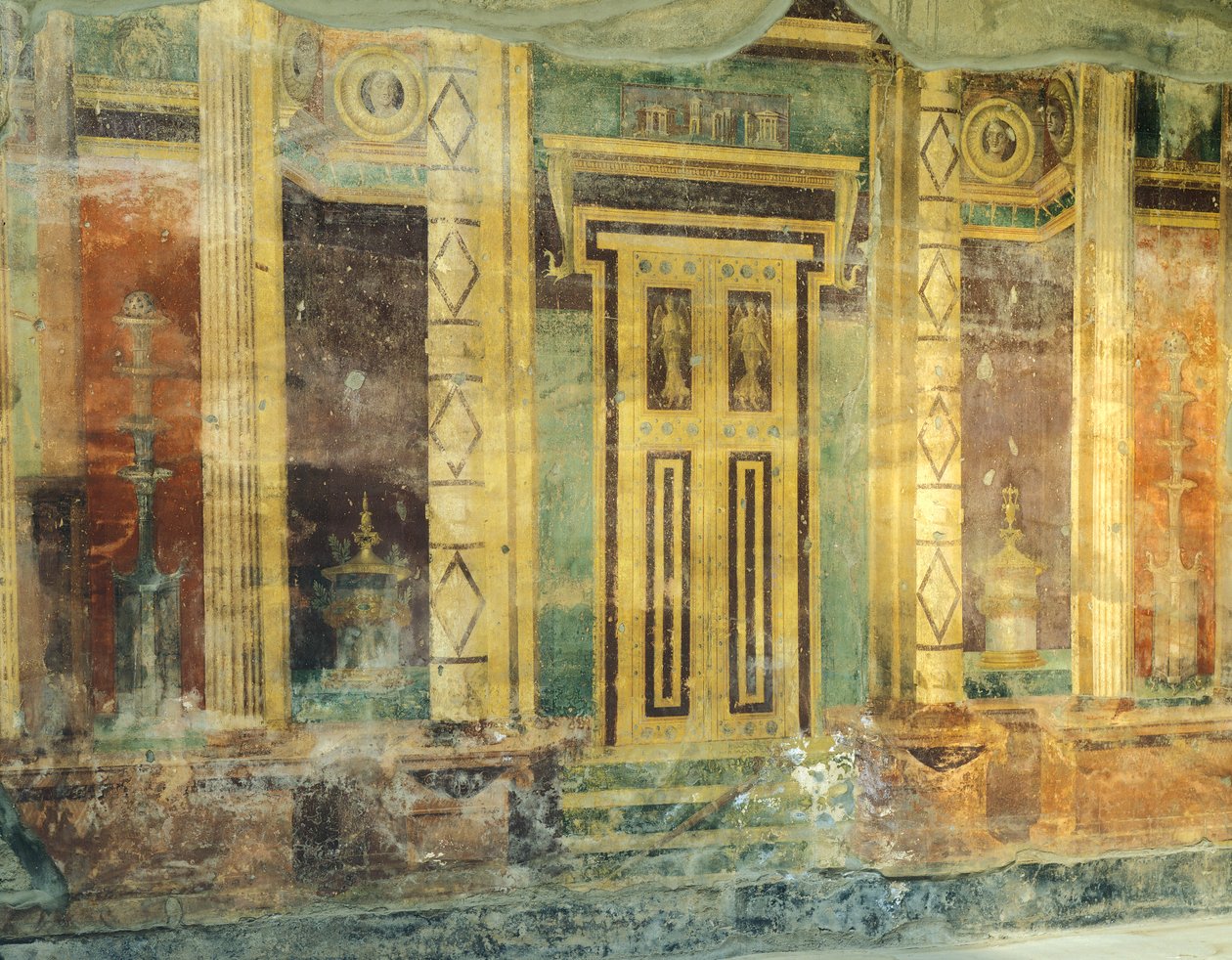 Fresko mit Säulen im zweiten pompejanischen Stil, Große Halle, Römische Villa Poppaea, Oplonti, Torre Annunziata von Unbekannt Unbekannt