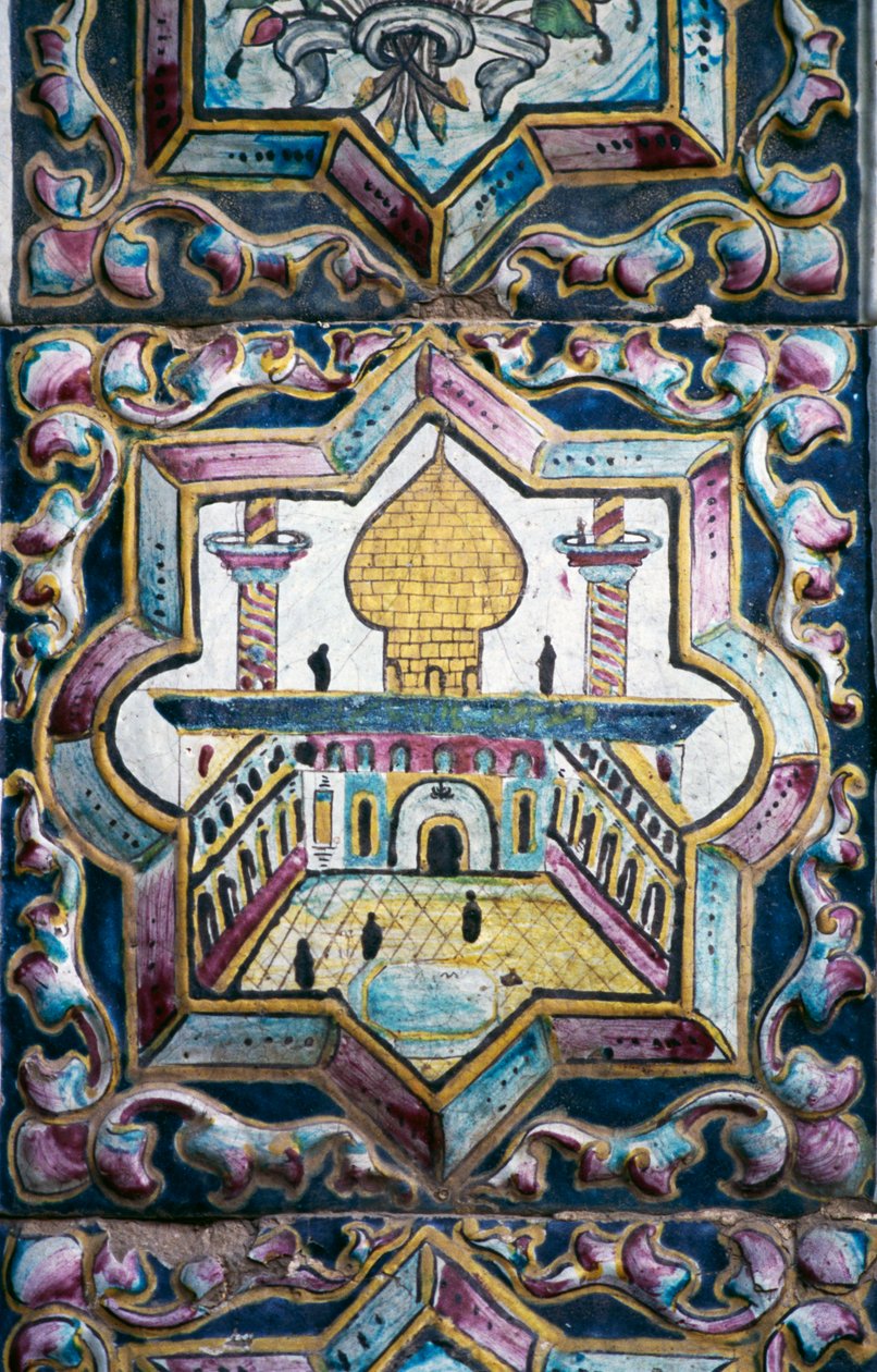 Ansicht der Moschee, polychrome Fliesendekorationen in Tekyeh Mo