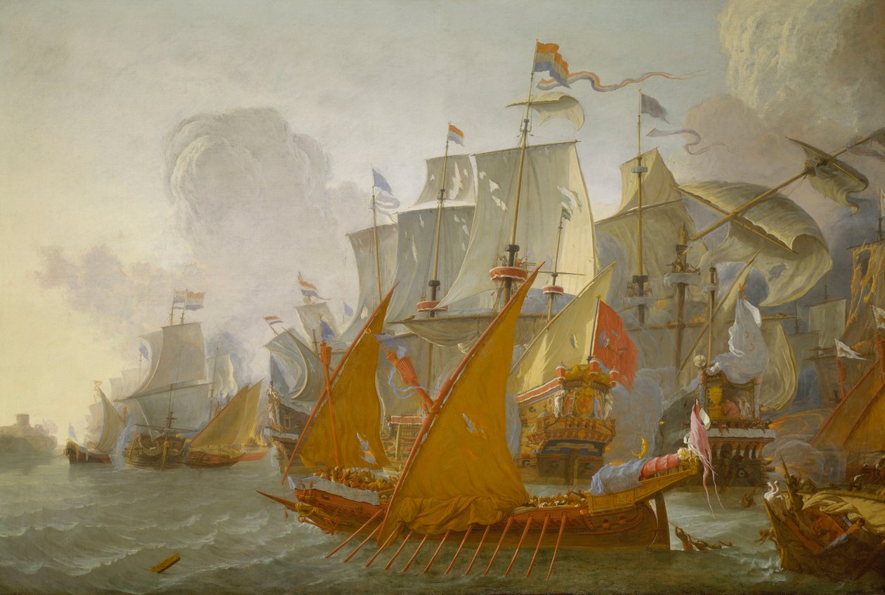 Kampf zwischen der niederländischen Flotte und Barbarenpiraten, ca. 1670 von Lieve Verschuier