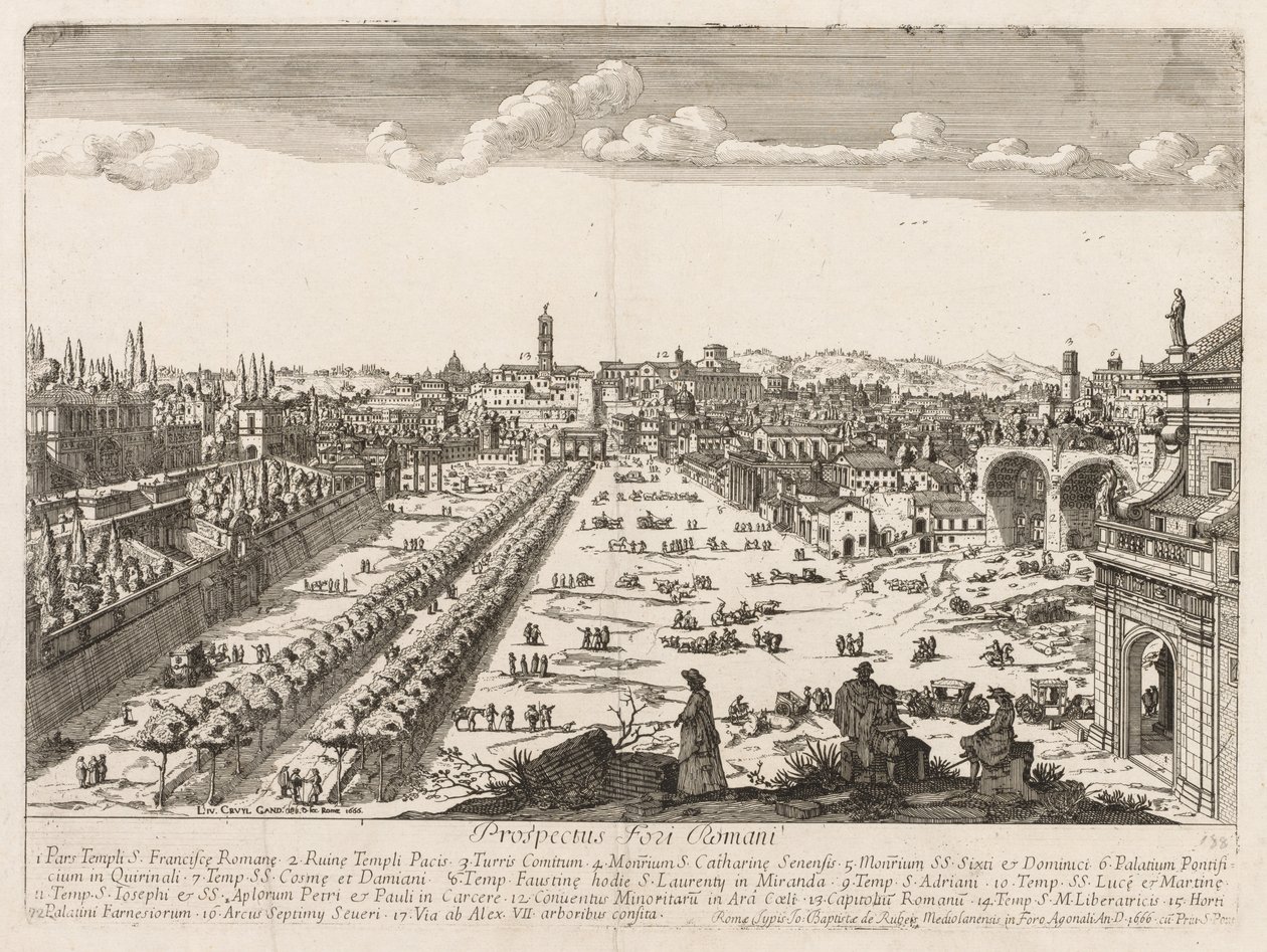 Foro Romano aus Prospectus Locurum Urbis Romae Insignium, 1666 von Lievin Cruyl