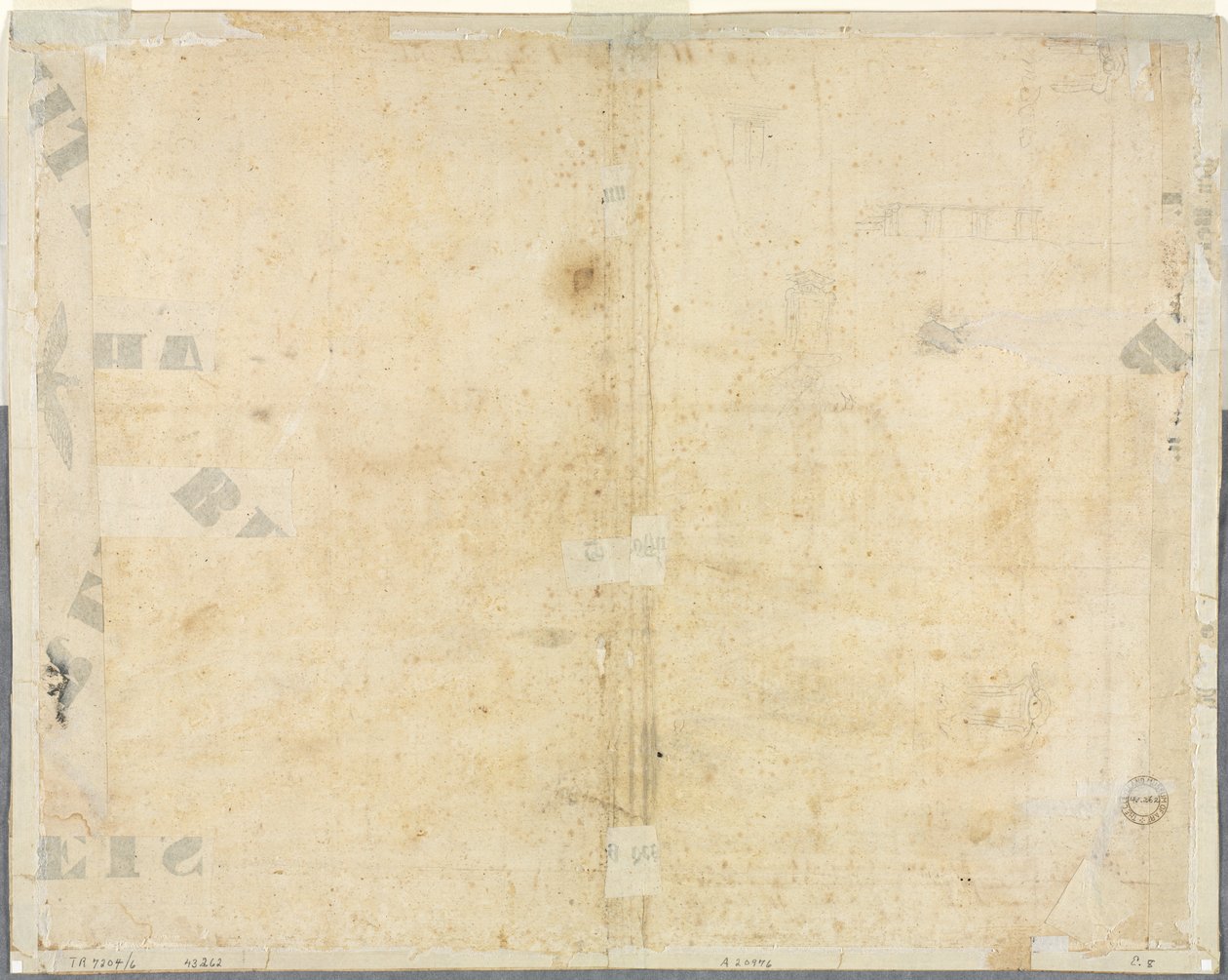 Skizzen von Fenstern und Pilastern des Dachgeschosses des Collegio di Propaganda Fide (verso), 16. Jahrhundert von Lievin Cruyl