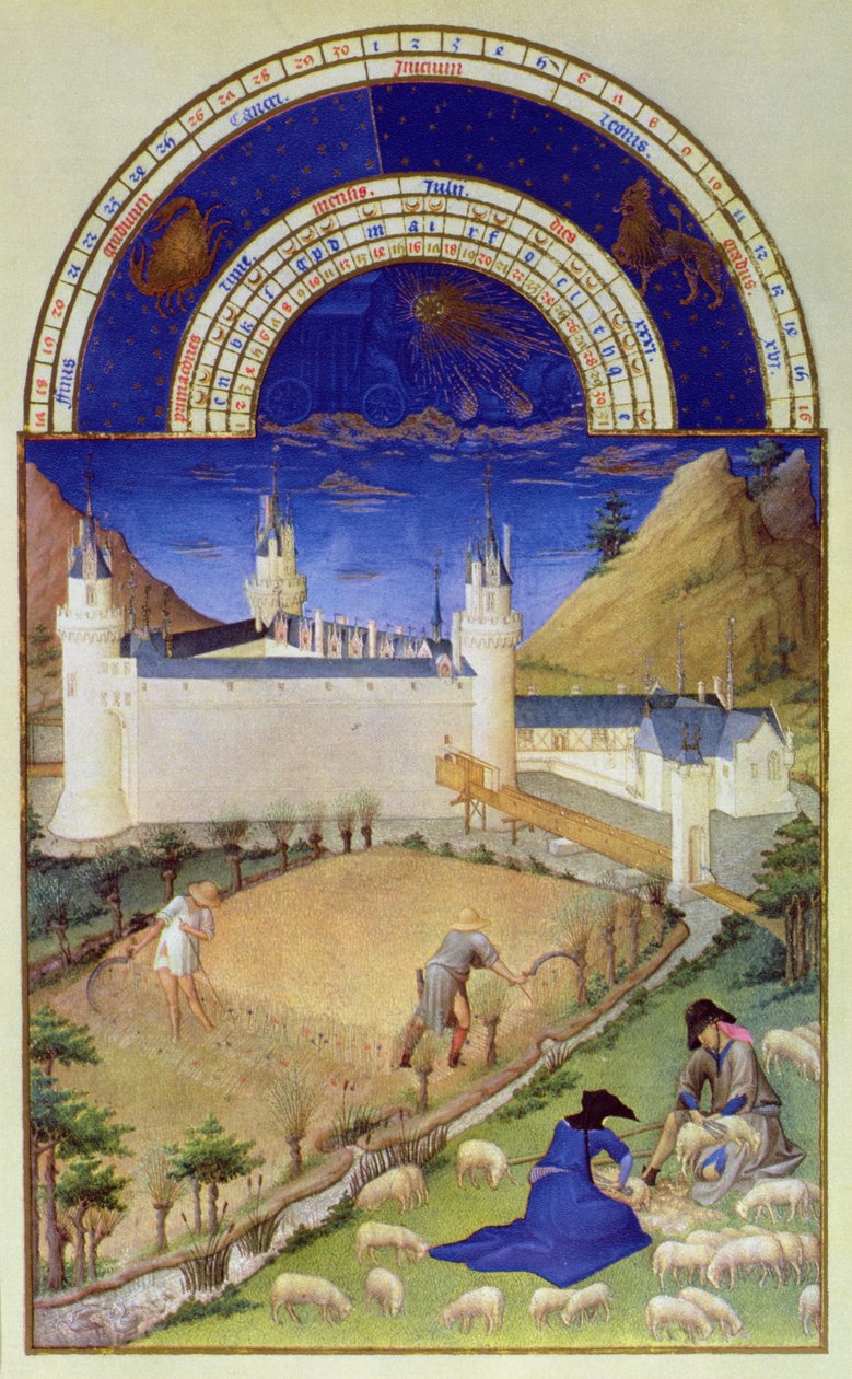 Faksimile von Juli: Ernte und Schafschur, aus den 