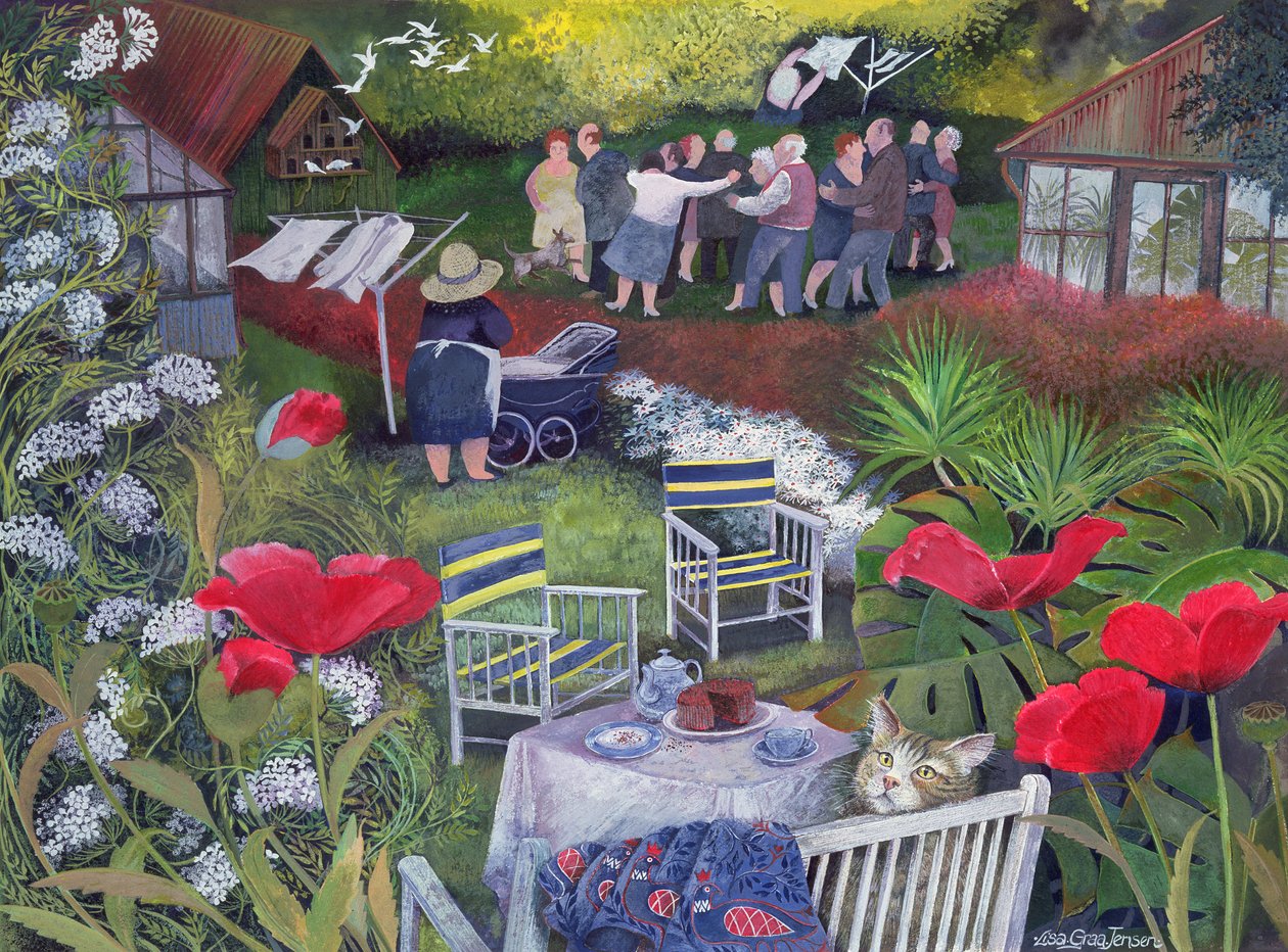 Nachbarschaftswachparty, 1995 (Acryl-Tinte, Gouache) von Lisa Graa Jensen