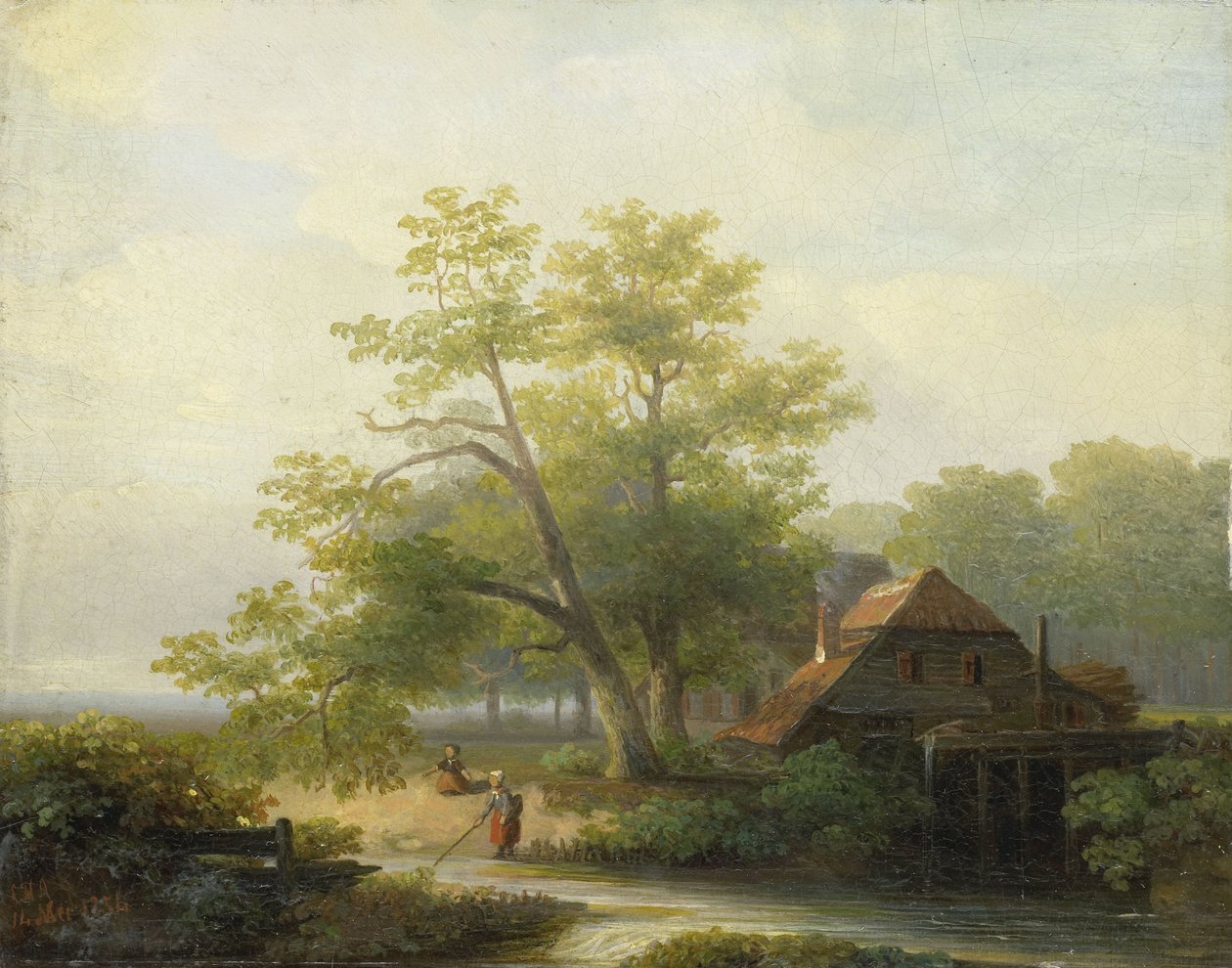 Wassermühle in einer waldigen Landschaft von Lodewijk Hendrik Arends