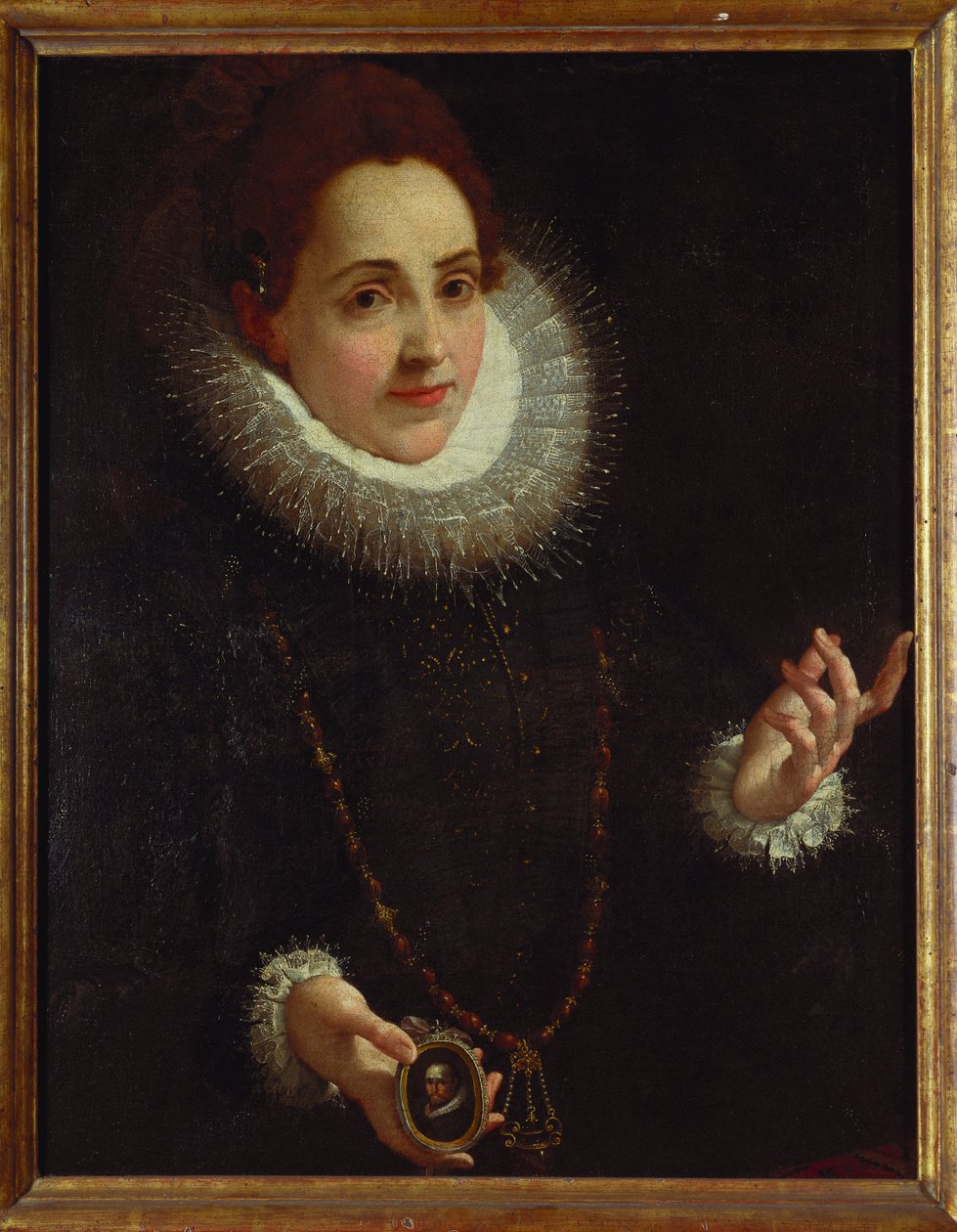 Porträt einer Dame, die ein Miniaturporträt eines Gentlemans hält von Lodovico Carracci