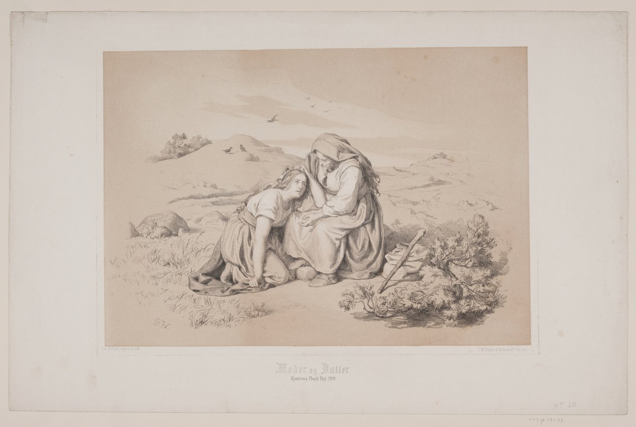 Mutter und Tochter, S. 289, Illustration zu Christian Winthers "Hjortens Flugt" von Lorenz Frølich