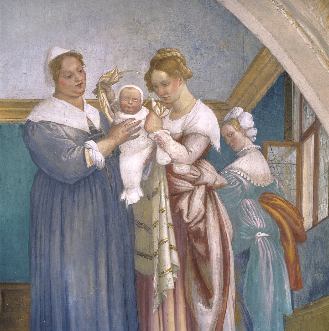 Geburt der Jungfrau Maria, Lünette aus der Lotto-Kapelle, 1525 von Lorenzo Lotto