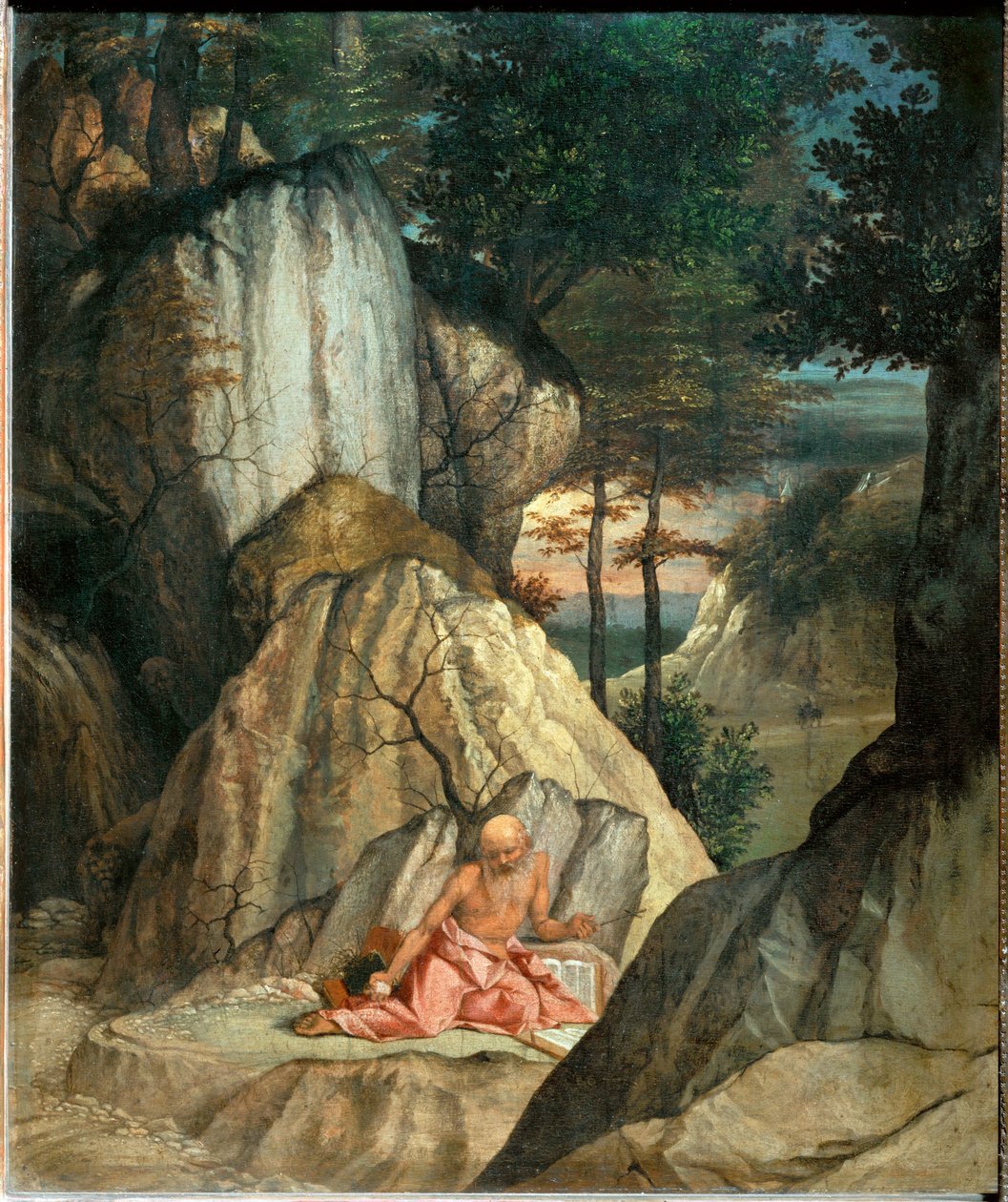 Sankt Hieronymus meditierend in der Wüste von Lorenzo (workshop of) Lotto