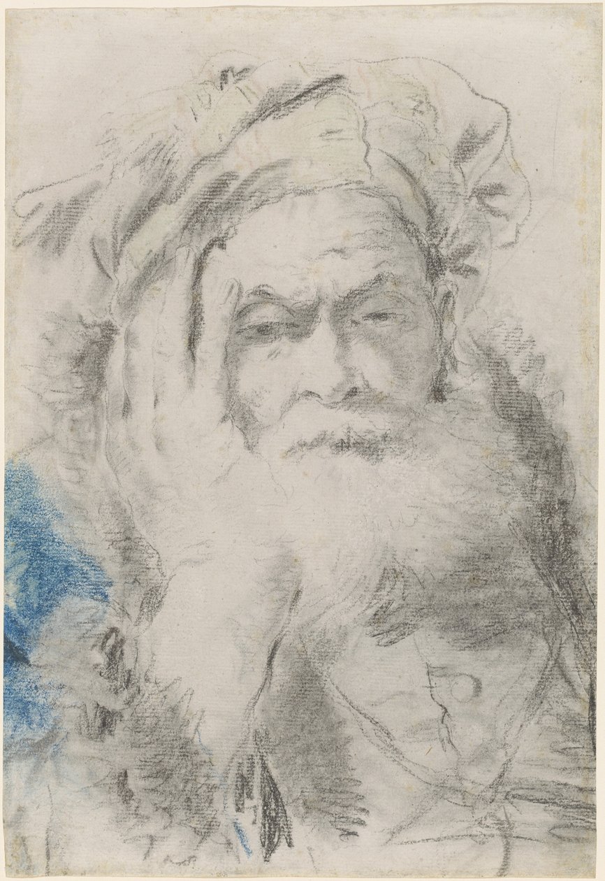 Ein bärtiger alter Mann, der seinen Kopf auf seine Hand stützt von Lorenzo Baldissera Tiepolo