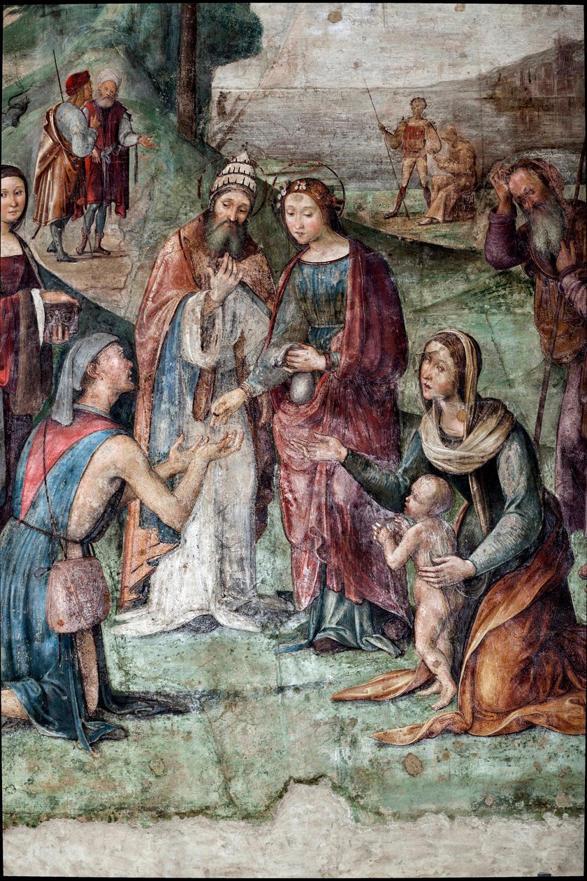 Hl. Cäcilia gibt ihre Besitztümer den Armen (Detail) von Lorenzo Costa