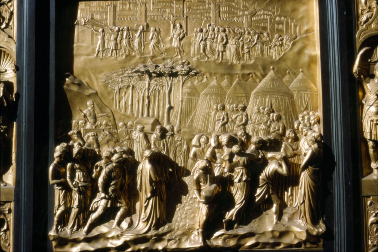Israeliten nehmen Jericho ein, Detail der Baptisteriumstür, Florenz, Italien, 15. Jahrhundert von Lorenzo Ghiberti