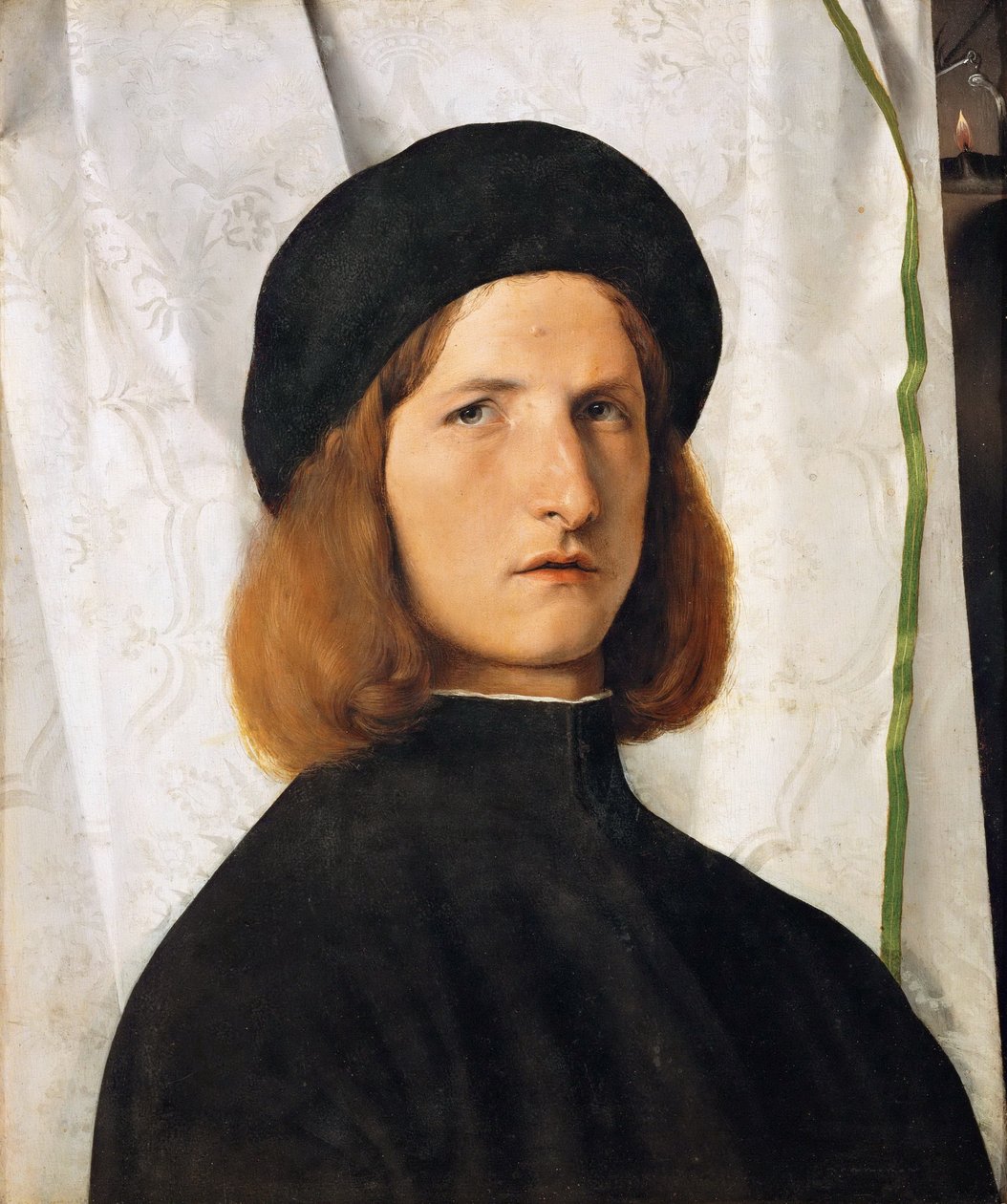 Porträt eines jungen Mannes mit Lampe von Lorenzo Lotto