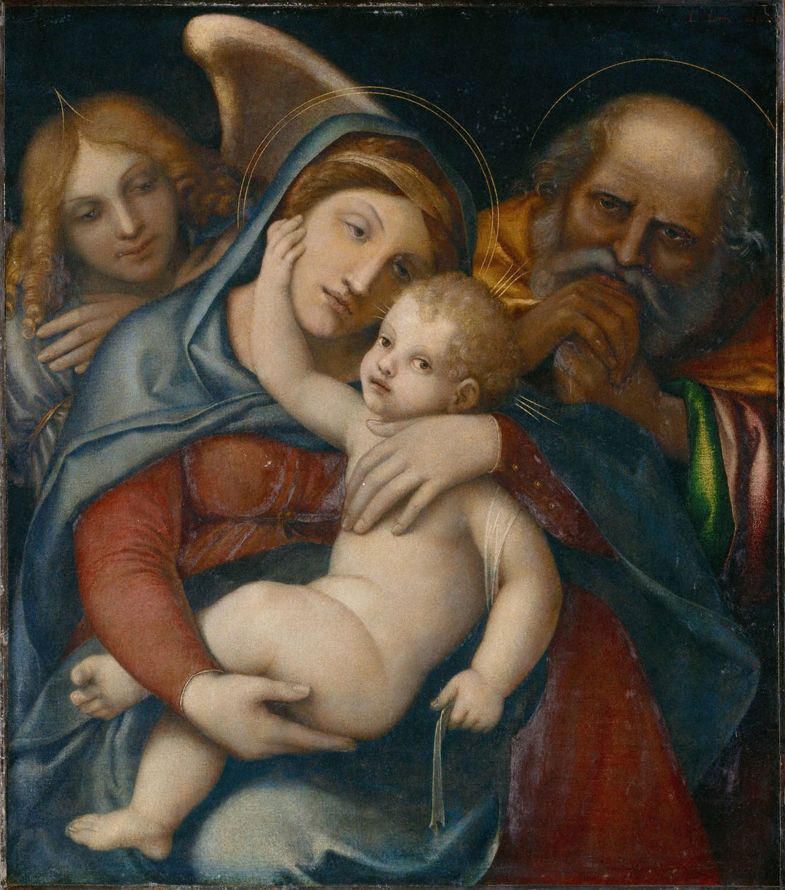 Heilige Familie mit Erzengel Gabriel von Lorenzo Lotto