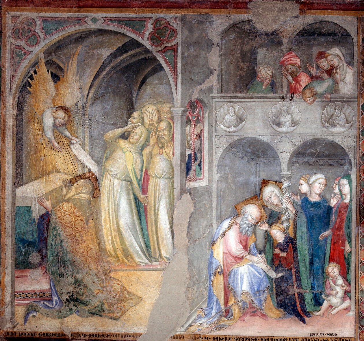 Erzengel Gabriel kündigt Zacharias und Elisabeth die Geburt von Johannes dem Täufer an von Lorenzo Salimbeni