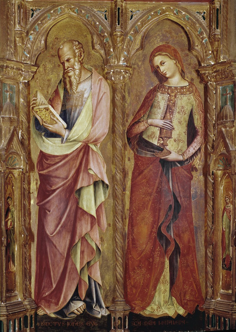 Johannes der Evangelist und Maria Magdalena - Detail des Polyptychons der Verkündigung (1357, Tempera und Blattgold auf Holz) von Lorenzo Veneziano