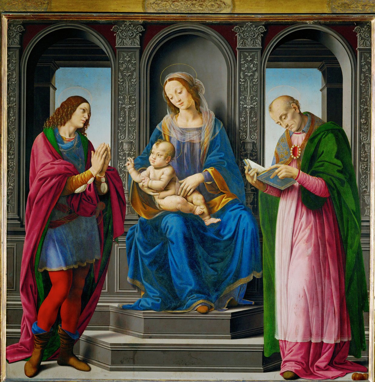 Madonna mit Kind, umgeben von Sankt Julian und Sankt Nikolaus von Myra von Lorenzo di Credi
