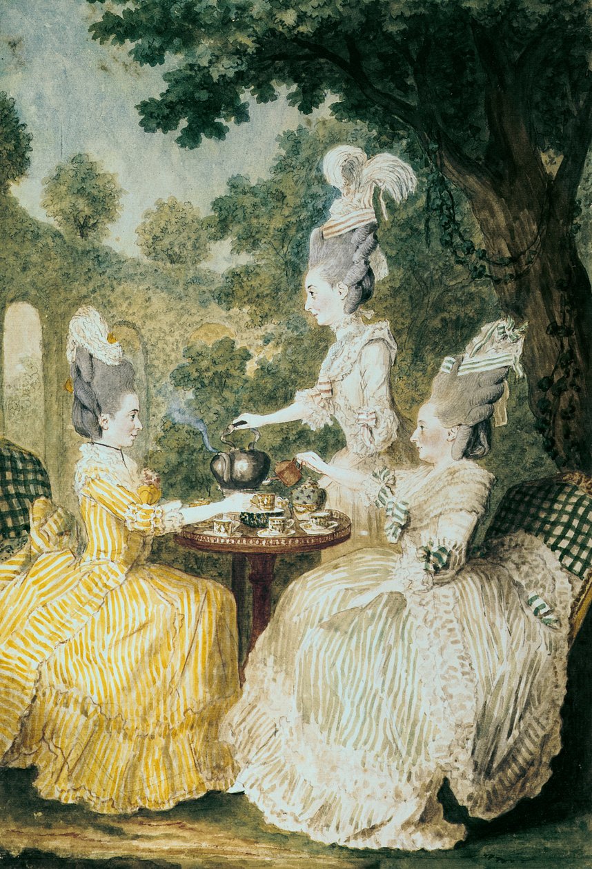 La Marquise de Montesson, La Marquise de Crest und la Comtesse de Damas beim Teetrinken von Louis Carrogis dit Carmontelle