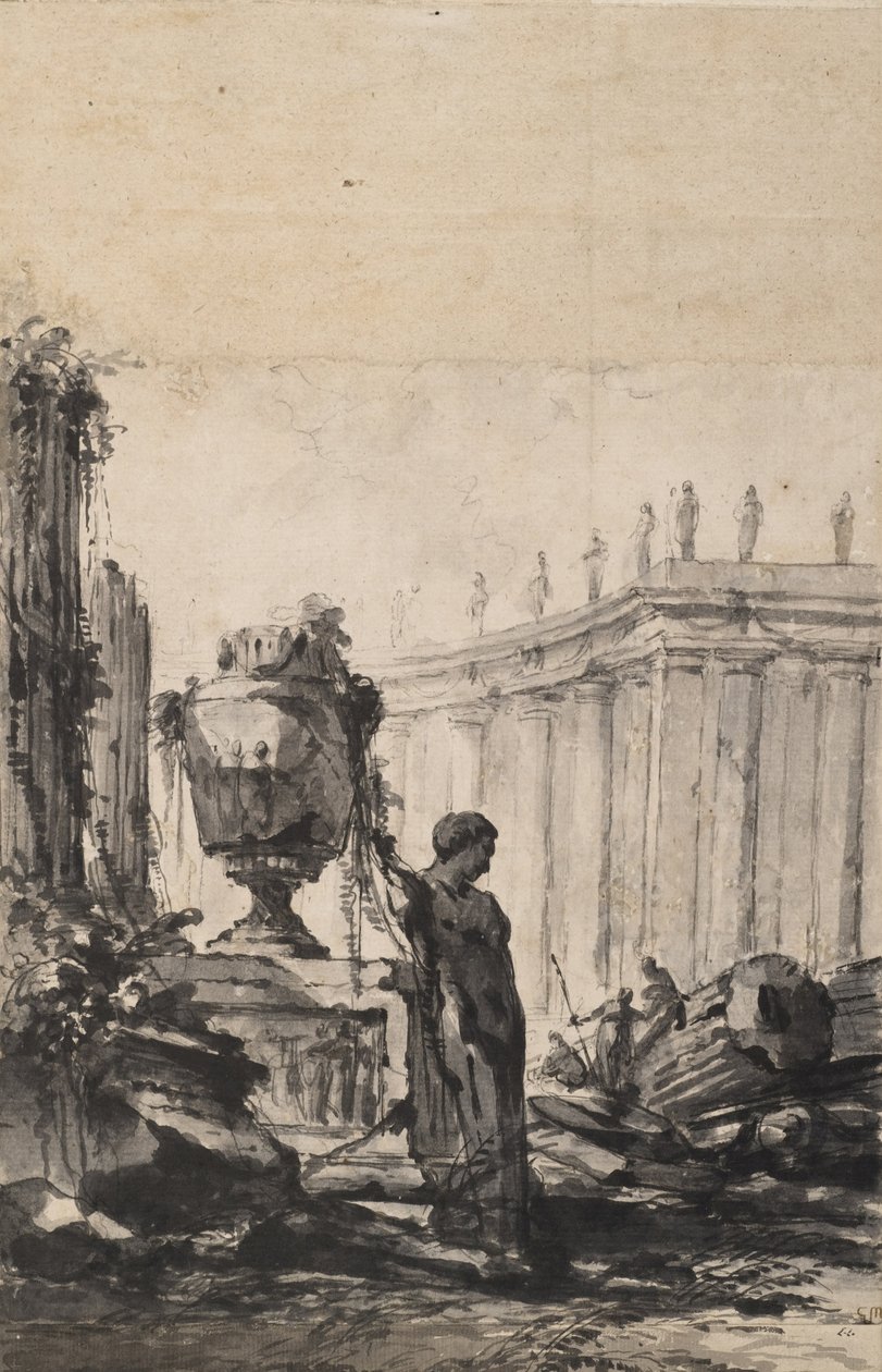 Architektonische Fantasie mit Vase, Herm und Kolonnade von Louis Joseph Le Lorrain