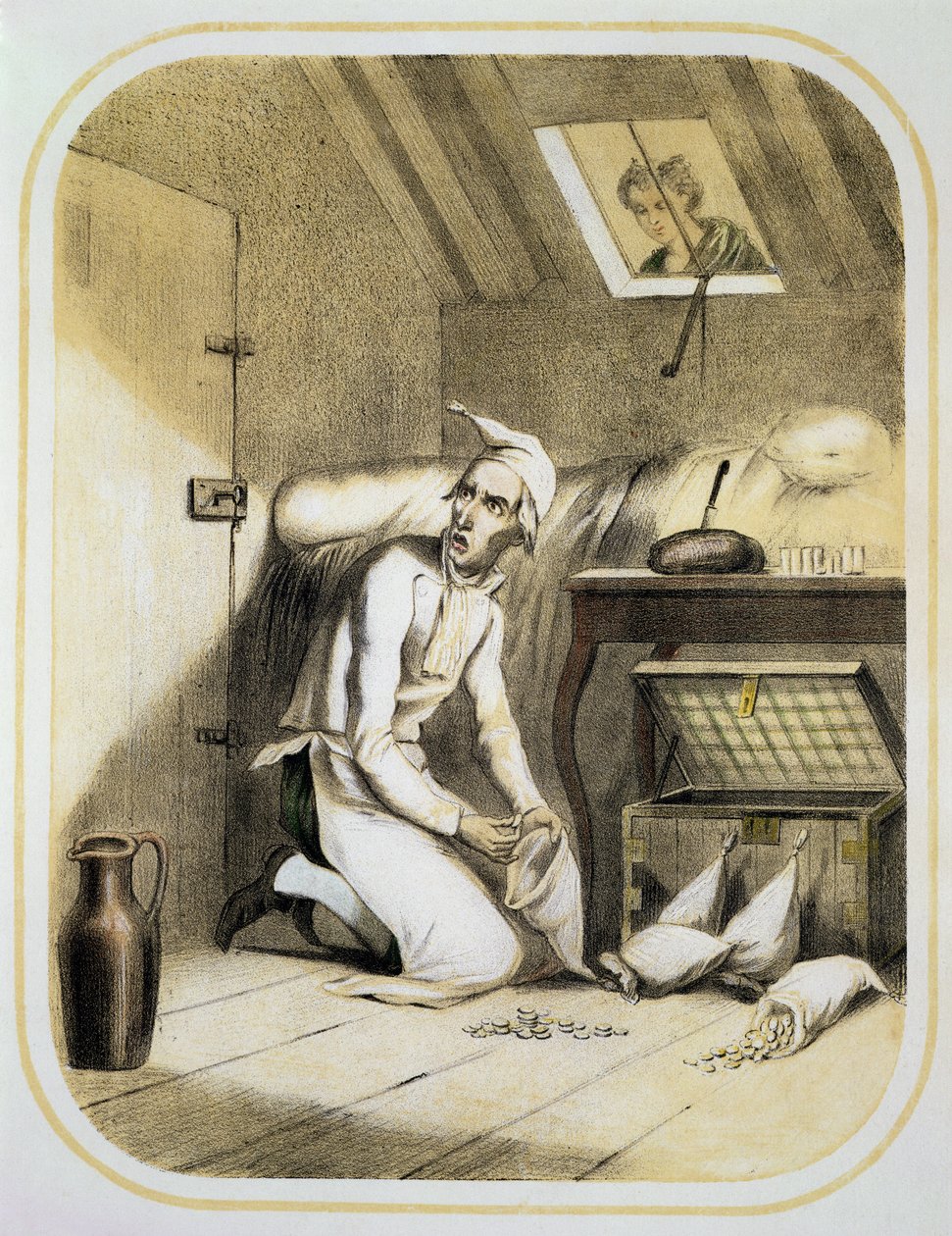 Geiz in der Küche, aus einer Serie von Drucken, die die sieben Todsünden darstellen, ca. 1850 von Louis Leopold Boilly