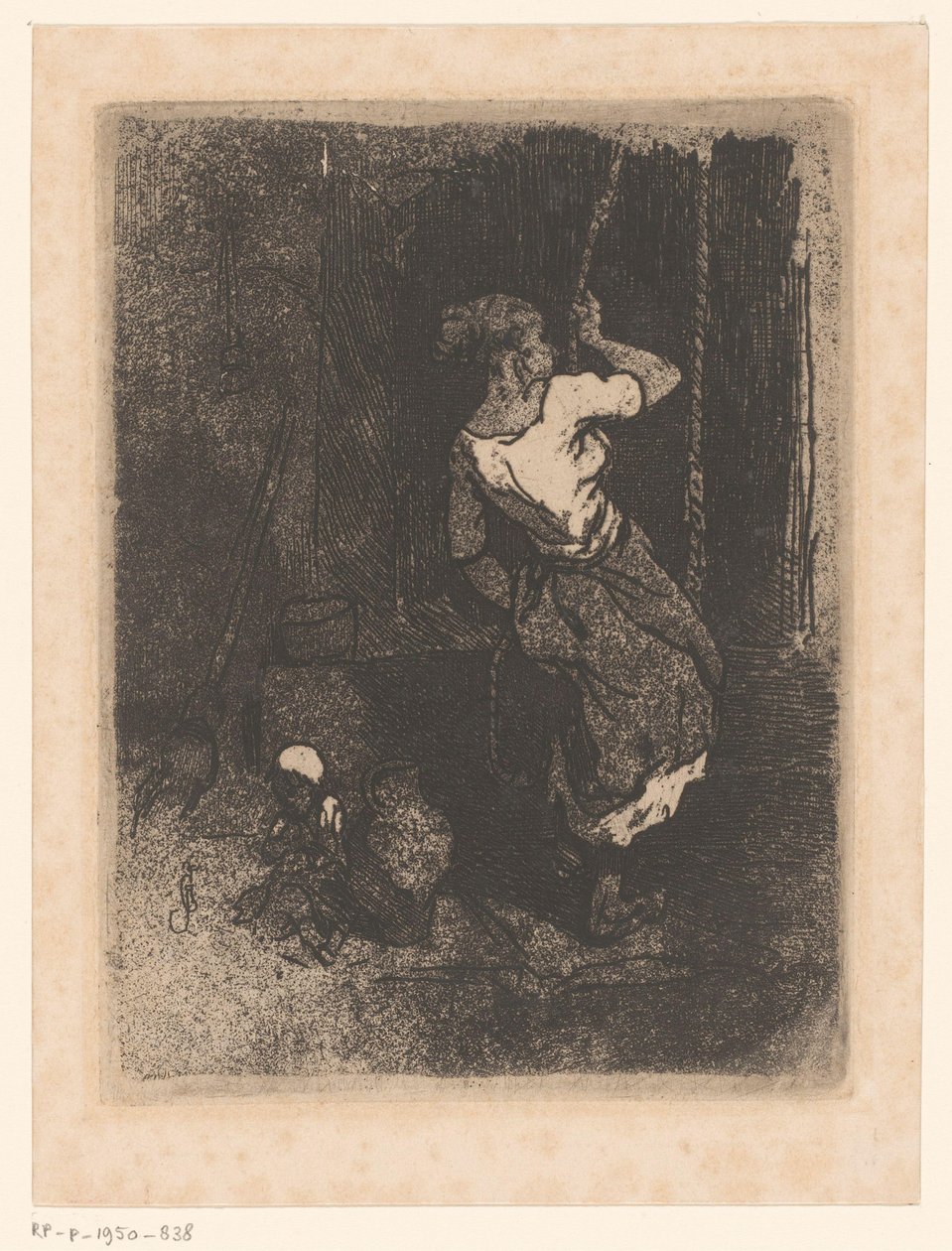 Frau holt Wasser aus einem Brunnen, neben ihr ein sitzendes Kind von Louis Adolphe Hervier (attributed to)