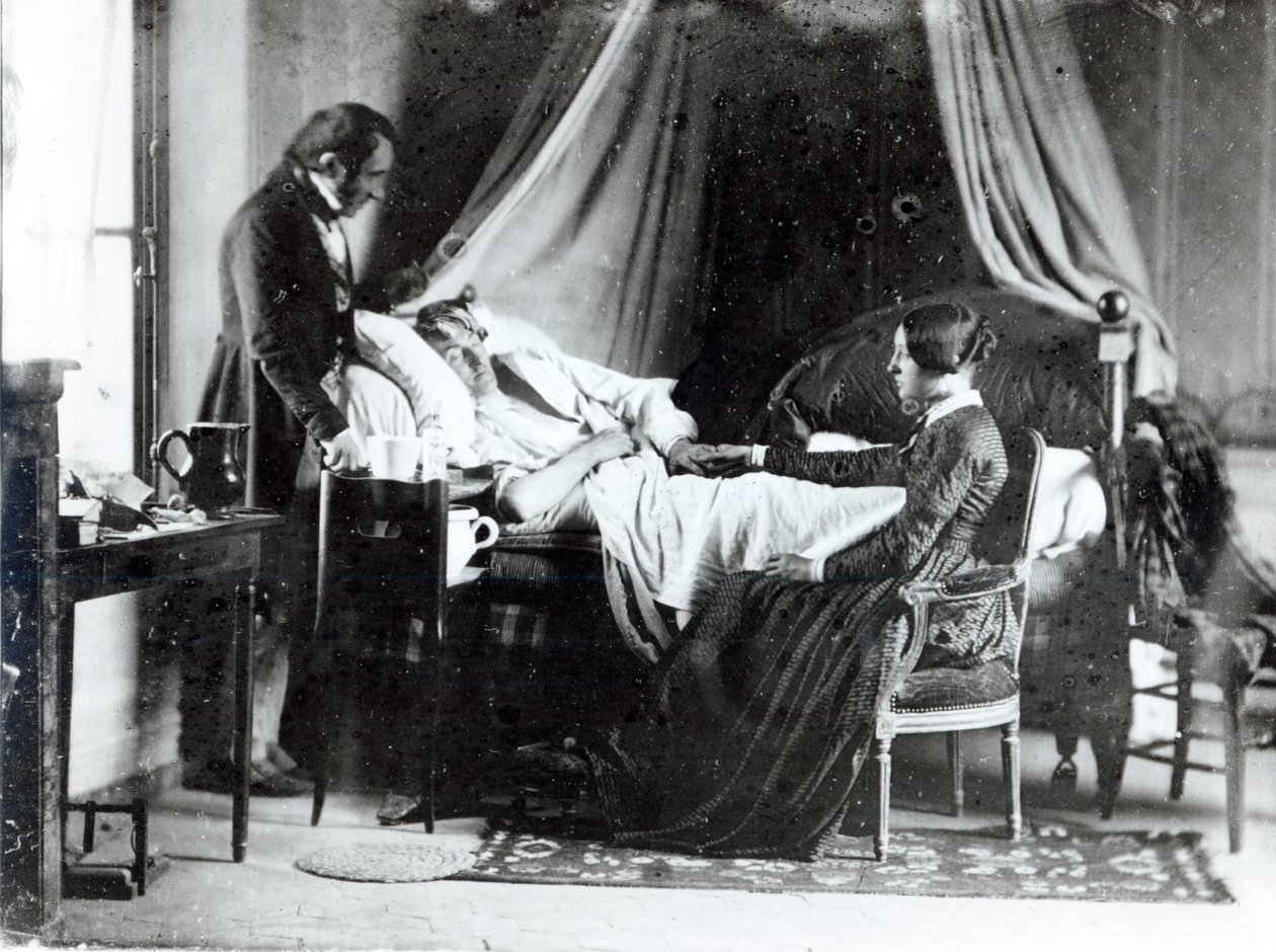 Der Besuch des Arztes beim Patienten, ca. 1840-50 (Schwarzweißfoto) von Louis Adolphe Humbert de Mollard