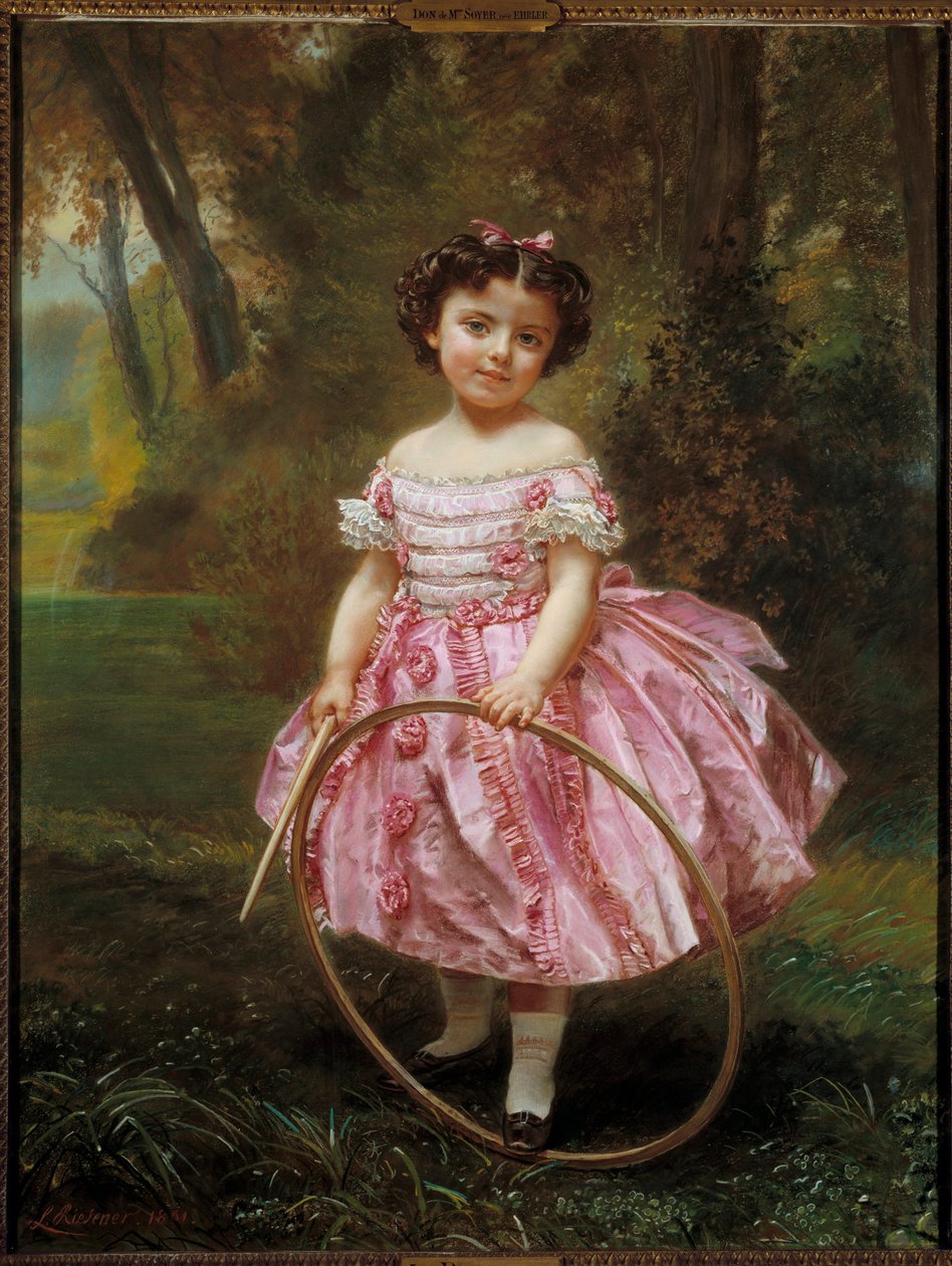 Mademoiselle Ehrler: Kleines Mädchen spielt mit einem Reifen von Louis Antoine Leon Riesener