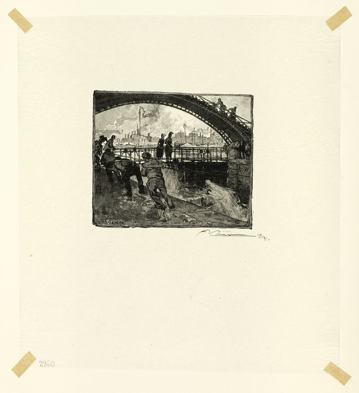 Schleuse des Canal Saint-Martin, Platte sechs aus Le Long de la Seine et des Boulevards von Louis Auguste Lepère