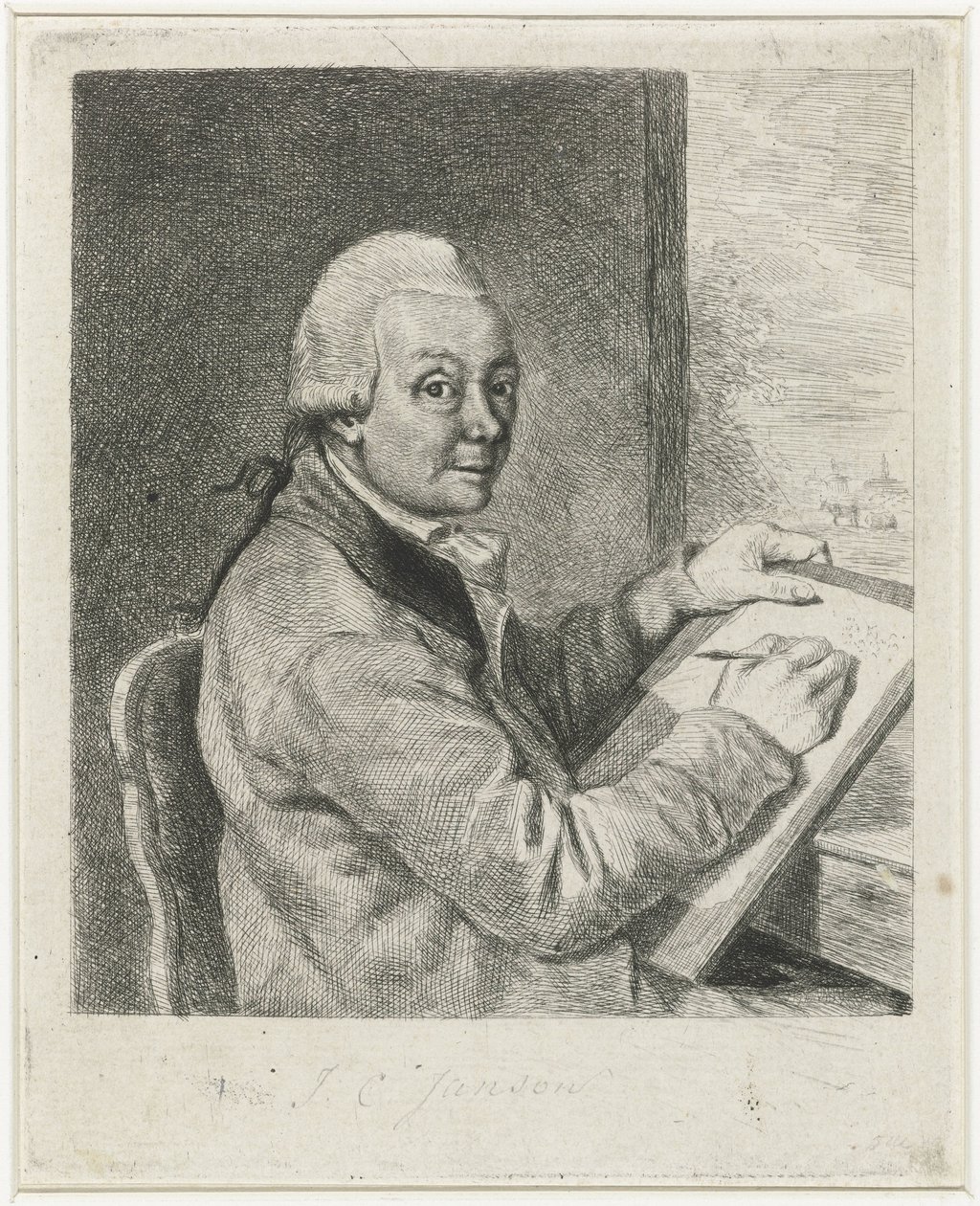 Porträt des Künstlers Johannes Janson, zeichnend von Louis Bernard Coclers