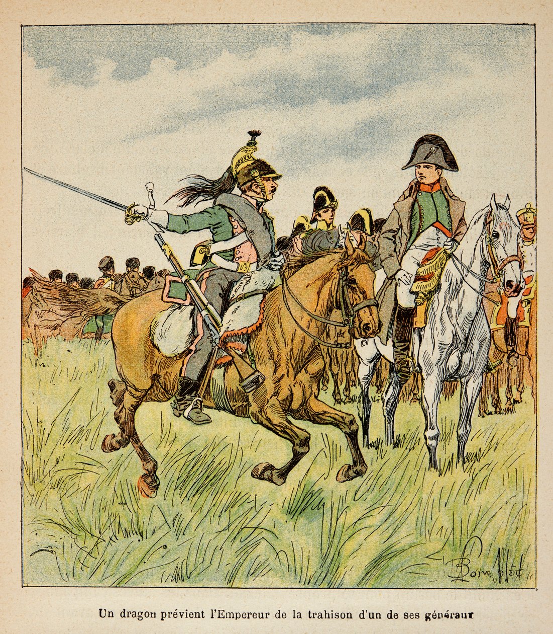 Illustration von Graf Emmanuel de Las Cases: Ein Drache warnt den Kaiser vor dem Verrat eines seiner Generäle in der Schlacht von Waterloo im Juni 1815 von Louis Charles Bombled