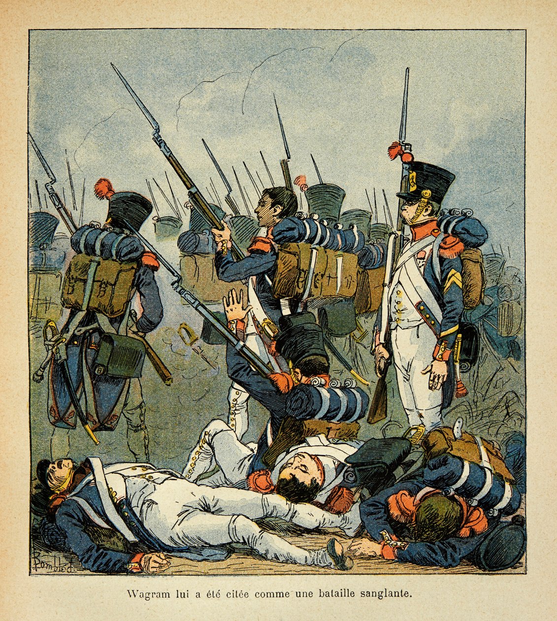 Illustration von Louis Bombled (1862-1927) aus dem Buch „Das Memorial von St. Helena“ von Graf Emmanuel de Las Cases (1766-1842): Grognards in der Schlacht von Wagram von Louis Charles Bombled