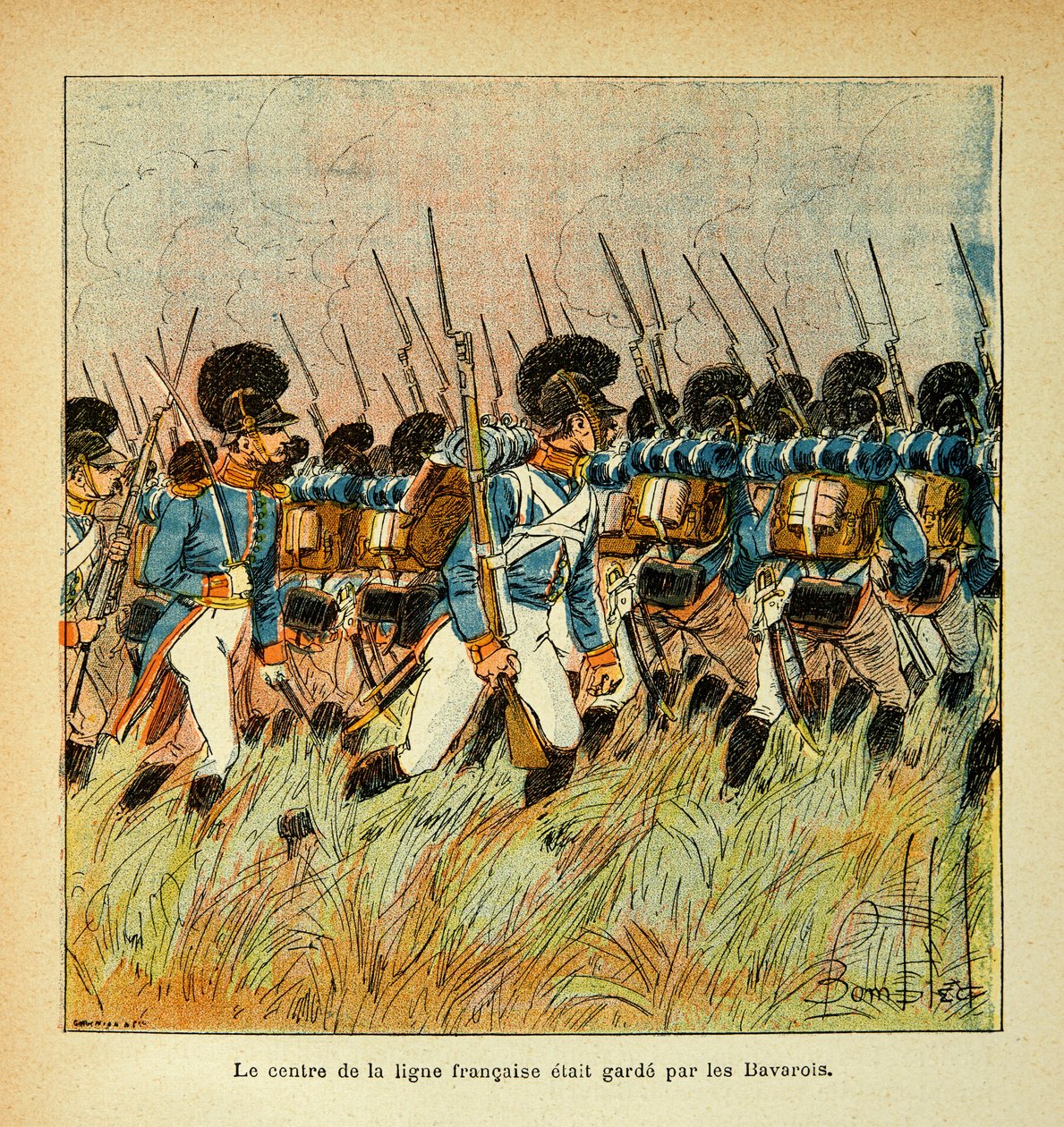 Illustration von Louis Bombled aus dem Buch „Das Memorial von Saint Helena“ von Graf Emmanuel de Las Cases: Bayerische Armee integriert in die Armee Napoleons von Louis Charles Bombled