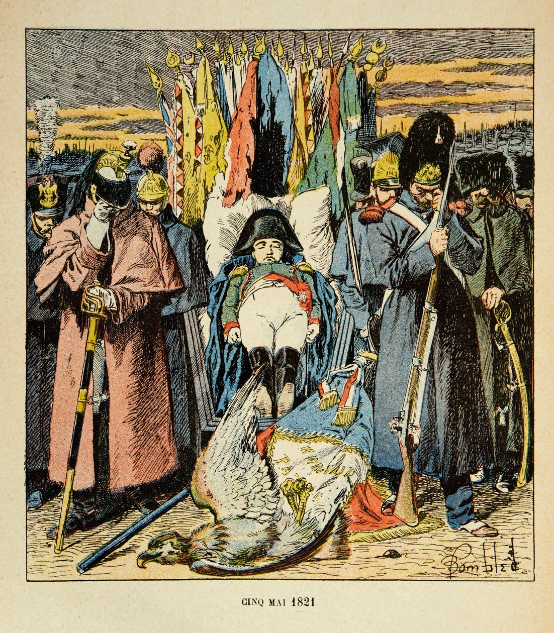 Illustration aus dem Buch „The Memorial of Saint Helene“ von Graf Emmanuel de Las Cases: Allegorie, die Armee erweist dem Kaiser nach seinem Tod die Ehre von Louis Charles Bombled
