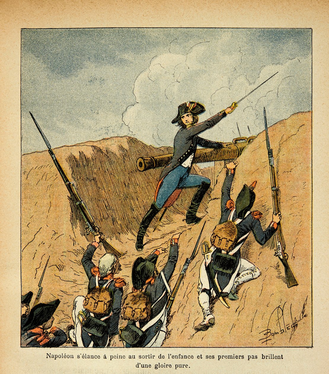 Bonaparte führt seine Truppen an, aus dem Buch „The Memorial of Saint Helene“ von Graf Emmanuel de Las Cases von Louis Charles Bombled