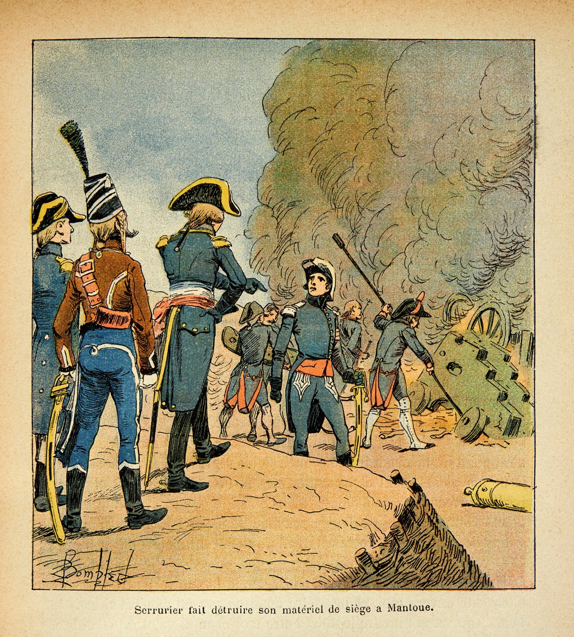 Schlosser lässt seine Waffen im Hauptquartier von Mantua zerstören, aus dem Buch „The Memorial of Saint Helene“ von Graf Emmanuel de Las Cases von Louis Charles Bombled