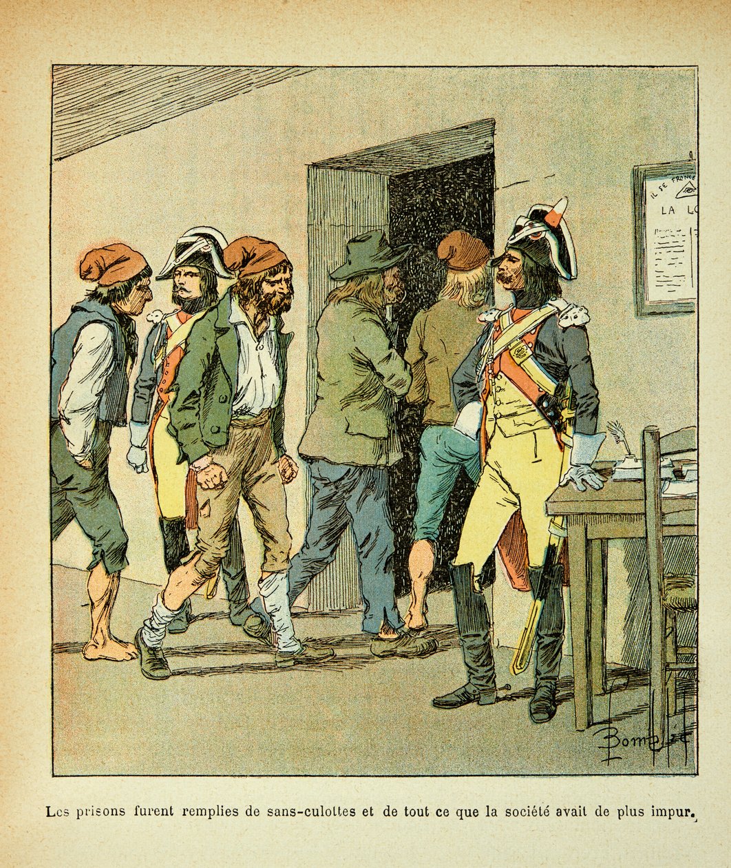 Illustration von Louis Bombled (1862-1927) aus dem Buch „Das Memorial von Saint Helena“ von Graf Emmanuel de Las Cases (1766-1842): Während der Französischen Revolution waren die Gefängnisse überfüllt, Privatbesitz von Louis Charles Bombled
