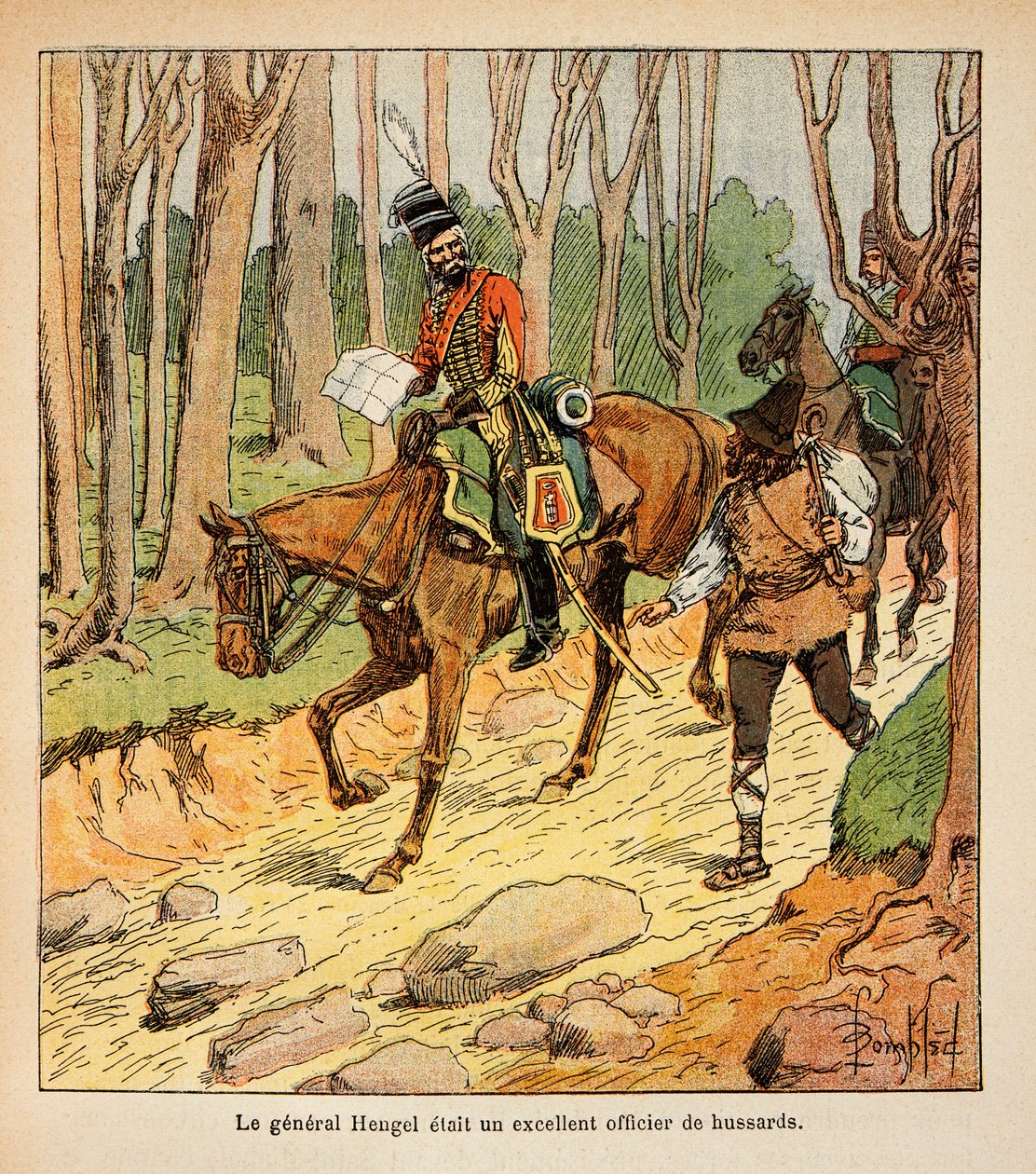 Illustration von Louis Bombled (1862-1927) aus dem Buch „Das Memorial von St. Helena“ von Graf Emmanuel de Las Cases (1766-1842): General Hengel, Offizier der Husaren während des Italienfeldzugs von Louis Charles Bombled