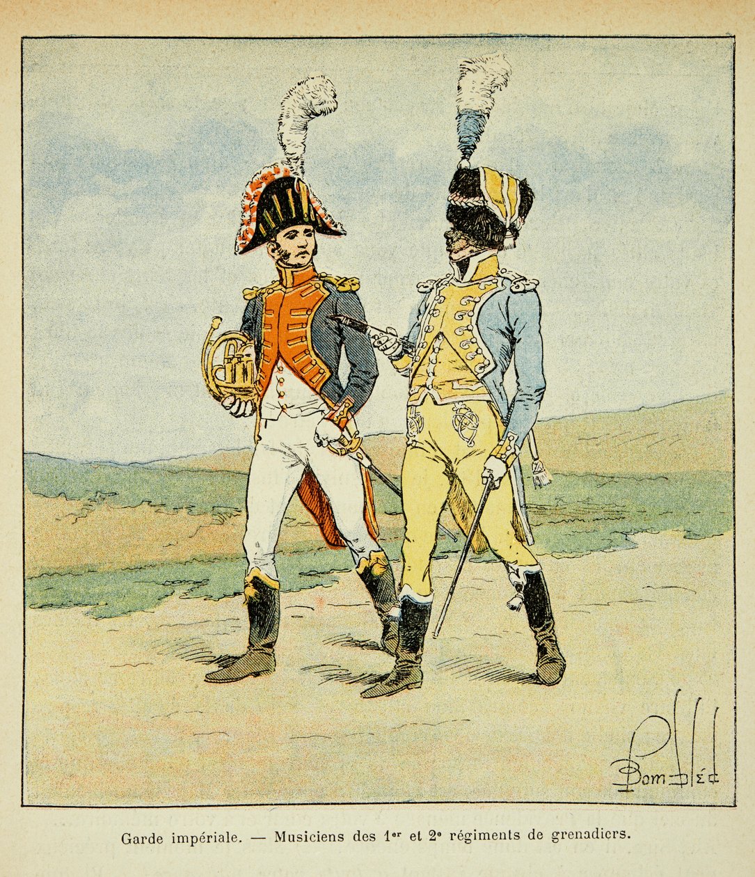 Illustration aus dem Buch „The Memorial of Saint Helene“ von Graf Emmanuel de Las Cases: Kaiserliche Garde: Musiker des 1. und 2. Grenadierregiments von Louis Charles Bombled