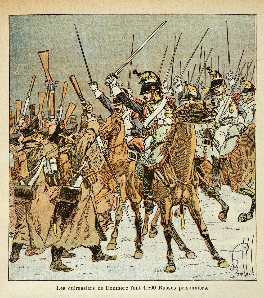 Illustration aus dem Buch „The Memorial of St. Helene“ von Graf Emmanuel de Las Cases: Das 9. Regiment von Colonel Doumere erbeutet 1800 Russen während des Russlandfeldzugs von Louis Charles Bombled